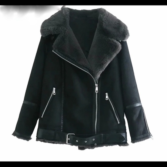 Zara Jackets & Blazers - Zara Faux Fur Biker Jacket Size L